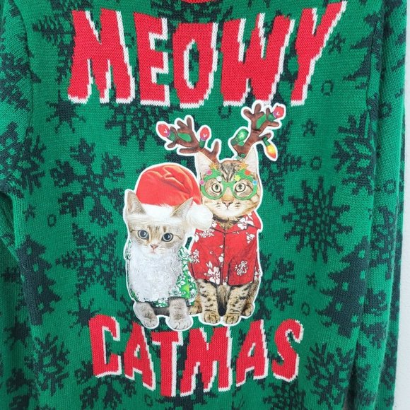 Party sweater Dec. 25th Meowy Catmas grapic ugly Christmas sweater Size medium - Picture 5 of 6